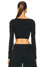 OFF-WHITE Cut Out Long Sleeve Bra Top in Black, view 3, click to view large image.