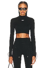 OFF-WHITE Long Sleeve Crop Top in Black, view 1, click to view large image.