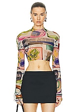 OFF-WHITE X-Ray Tulle Crop Long Sleeve Top in Multicolor, view 1, click to view large image.