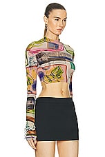 OFF-WHITE X-Ray Tulle Crop Long Sleeve Top in Multicolor, view 2, click to view large image.