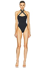 OFF-WHITE Eyelet Cross One Piece in Black, view 1, click to view large image.