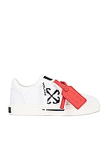 OFF-WHITE New Low Vulcanized Canvas Sneaker in White & Black, view 1, click to view large image.