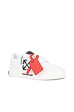 OFF-WHITE New Low Vulcanized Canvas Sneaker in White & Black, view 2, click to view large image.
