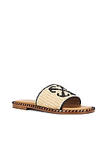 OFF-WHITE Twist Raffia Arrow Slide in Beige & Black, view 2, click to view large image.
