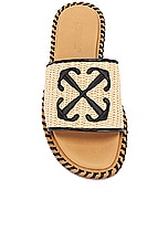 OFF-WHITE Twist Raffia Arrow Slide in Beige & Black, view 4, click to view large image.