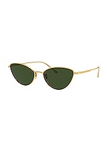 Oliver Peoples X Khaite Cat Eye Sunglasses in Gold & Vibrant Green, view 2, click to view large image.