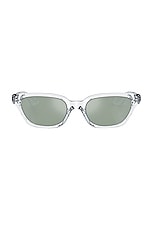 Oliver Peoples X Khaite Rectangle Sunglasses in Crystal & Silver Mirror, view 1, click to view large image.