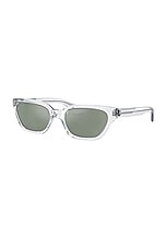 Oliver Peoples X Khaite Rectangle Sunglasses in Crystal & Silver Mirror, view 2, click to view large image.