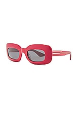 Oliver Peoples X Khaite 1966c Rectangle Sunglasses in Red, view 2, click to view large image.