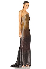 Oscar de la Renta Crescent Neck Sequin &amp; Bead Embroidered Gown in Yellow Multi, view 2, click to view large image.
