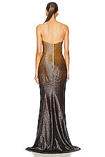 Oscar de la Renta Crescent Neck Sequin &amp; Bead Embroidered Gown in Yellow Multi, view 3, click to view large image.