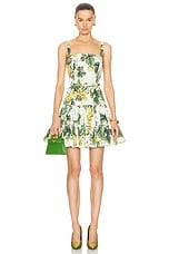 Oscar de la Renta Sleeveless Poplin Mini Dress in Ecru & Green, view 1, click to view large image.