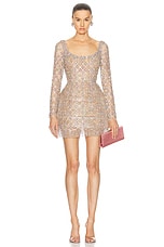 Oscar de la Renta Long Sleeve Ascot Crystal Mini Dress in Multi, view 1, click to view large image.