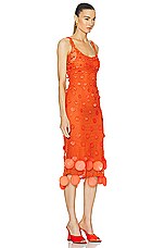 Oscar de la Renta Sequin Paillete Hand Crochet Midi Dress in Tiger Lily, view 2, click to view large image.
