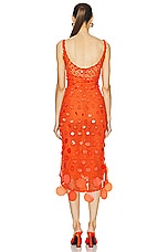 Oscar de la Renta Sequin Paillete Hand Crochet Midi Dress in Tiger Lily, view 3, click to view large image.