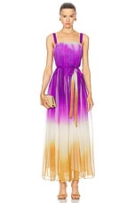 Oscar de la Renta Pintuck Detail Abstract Ombre Dress in Violet & Sepia, view 1, click to view large image.