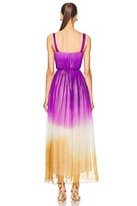 Oscar de la Renta Pintuck Detail Abstract Ombre Dress in Violet & Sepia, view 3, click to view large image.