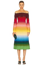 Oscar de la Renta Off Shoulder Rainbow Ombre Crochet Knit Dress in Rainbow, view 1, click to view large image.