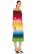 Oscar de la Renta Off Shoulder Rainbow Ombre Crochet Knit Dress in Rainbow, view 2, click to view large image.