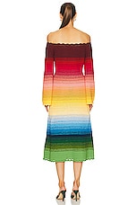 Oscar de la Renta Off Shoulder Rainbow Ombre Crochet Knit Dress in Rainbow, view 3, click to view large image.