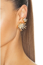Oscar de la Renta Firework Crystal Button Earrings in Crystal, view 2, click to view large image.