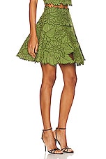Oscar de la Renta Sunflower Quilted Fit &amp; Flare Skirt in Olive, view 2, click to view large image.