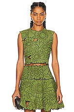 Oscar de la Renta Sleeveless Sunflower Quilted Top in Olive, view 1, click to view large image.