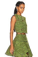 Oscar de la Renta Sleeveless Sunflower Quilted Top in Olive, view 2, click to view large image.