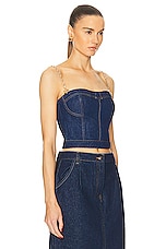 Oscar de la Renta Denim Bustier With Jeweled Straps in Medium Wash, view 2, click to view large image.