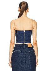 Oscar de la Renta Denim Bustier With Jeweled Straps in Medium Wash, view 3, click to view large image.
