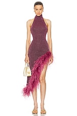 Oseree Lumiere Plumage Turtleneck Dress in Aubergine, view 1, click to view large image.