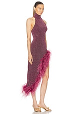 Oseree Lumiere Plumage Turtleneck Dress in Aubergine, view 2, click to view large image.