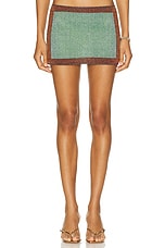 Oseree Lumiere Bicolor Mini Skirt in Aqua & Brown, view 1, click to view large image.