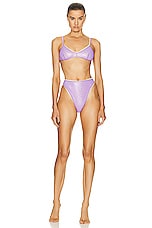 Oseree Lame Double Bra High Waisted Bikini in Lilac & Lemon, view 1, click to view large image.