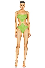 Oseree Lumi&eacute;re Ring Cut Out Maillot Swimsuit in Lime, view 1, click to view large image.