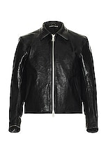 Our Legacy Mini Jacket in Top Dyed Black Leather, view 1, click to view large image.