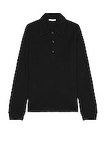 Our Legacy Piquet Polo in Black Pseudo, view 1, click to view large image.