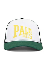 Palm Angels Pa League Trucker Cap in Green, view 1, click to view large image.