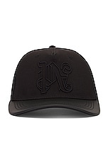 Palm Angels Trucker Hat in Black, view 1, click to view large image.