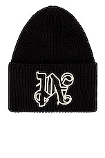 Palm Angels Beanie in Black & Off White, view 1, click to view large image.