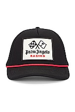 Palm Angels Pa Racing Cap in Black & Red, view 1, click to view large image.