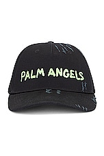 Palm Angels Seasonal Logo Cap in Black & Green Fluo, view 1, click to view large image.