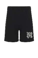 Palm Angels Monogram Sweatshorts in Black, view 1, click to view large image.