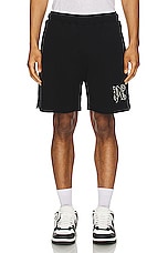 Palm Angels Monogram Sweatshorts in Black, view 4, click to view large image.