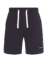 Palm Angels Classic Logo Bermuda Short in Navy Blue & Off White, view 1, click to view large image.