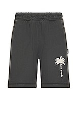 Palm Angels Palm GD Sweatshort in Dark Grey & Off White, view 1, click to view large image.