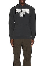 Palm Angels Pa City Washed Hoodie in Dark Grey & White, view 3, click to view large image.