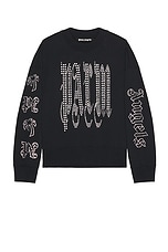 Palm Angels New Gothic Studded Crewneck in Black & Silver, view 1, click to view large image.