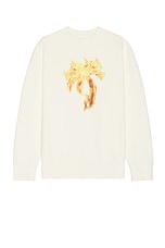 Palm Angels Burning Palm Crewneck in Off White, view 1, click to view large image.