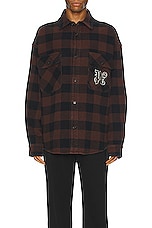 Palm Angels Check Overshirt in Brown, view 4, click to view large image.